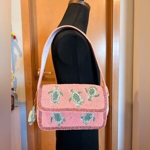 Pink Beaded Turtle Shoulder Bag